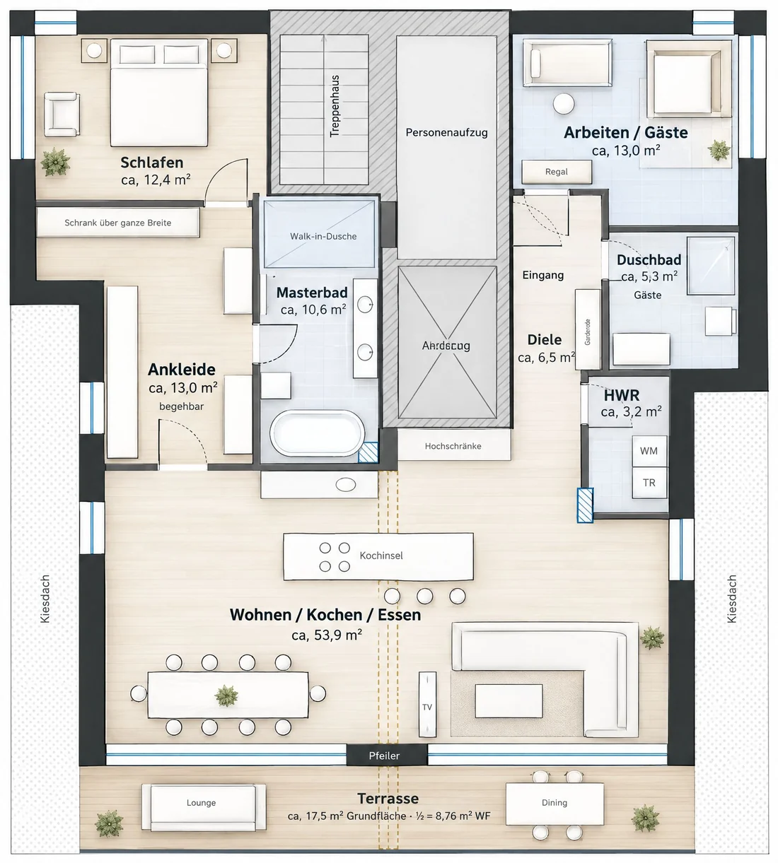 Floor plan WE 05 + 06, Complete penthouse
